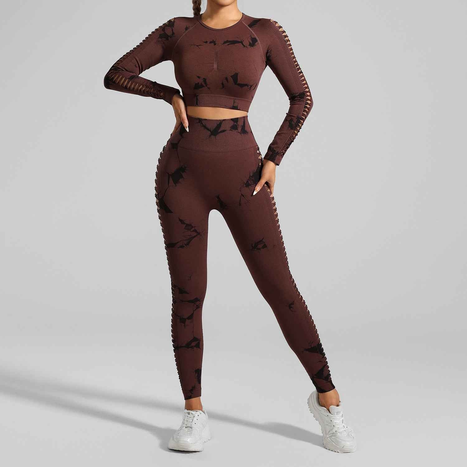 Brown and Black Tie-Dye Activewear Power Set – Seamless Size M