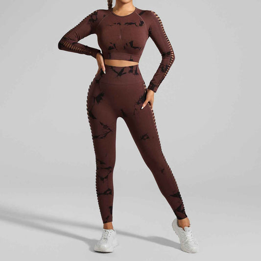 Brown and Black Tie-Dye Activewear Power Set – Seamless Size M