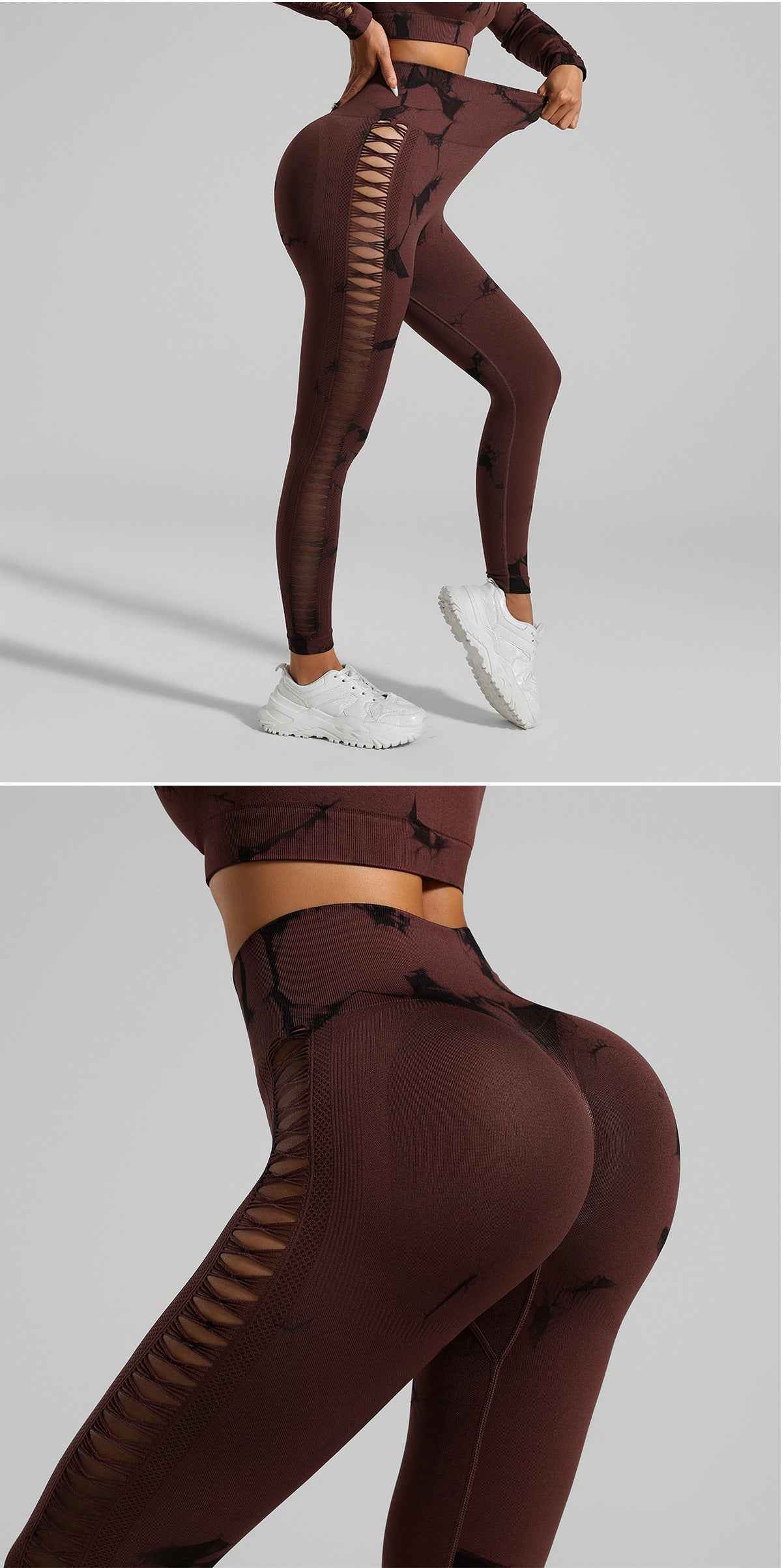 Brown and Black Tie-Dye Activewear Power Set – Seamless Size M