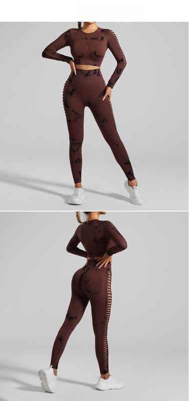 Brown and Black Tie-Dye Activewear Power Set – Seamless Size M