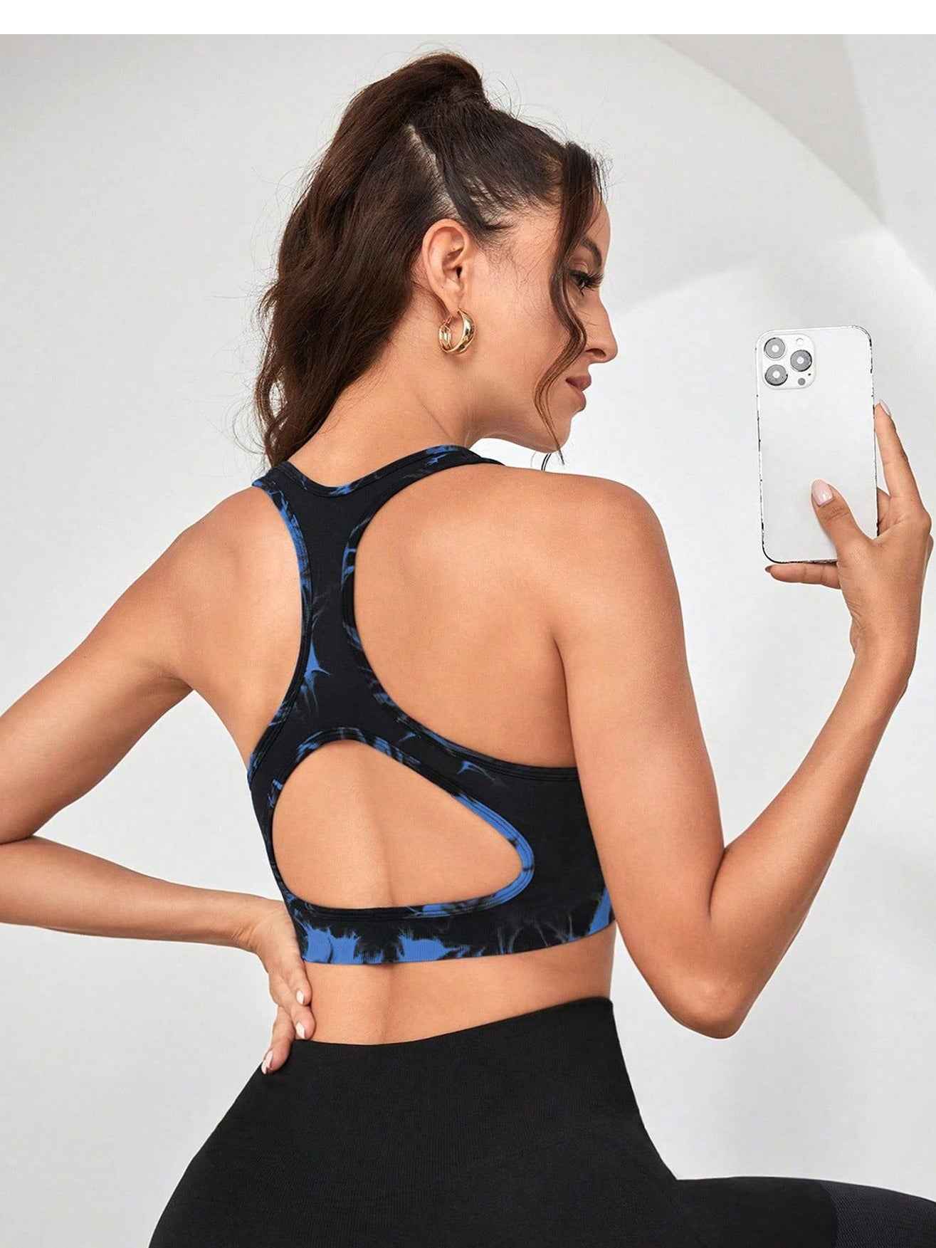 Voltage Black Tie-Dye Zip Front Sports Bra with Push-Up Design - Size S