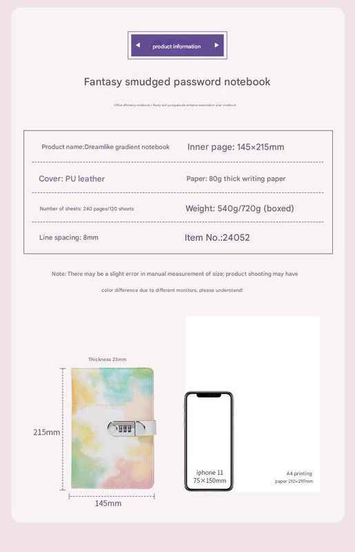 A5 Tie-Dye Journal with Lock – 240 Pages, Soft-Touch Blue Cover