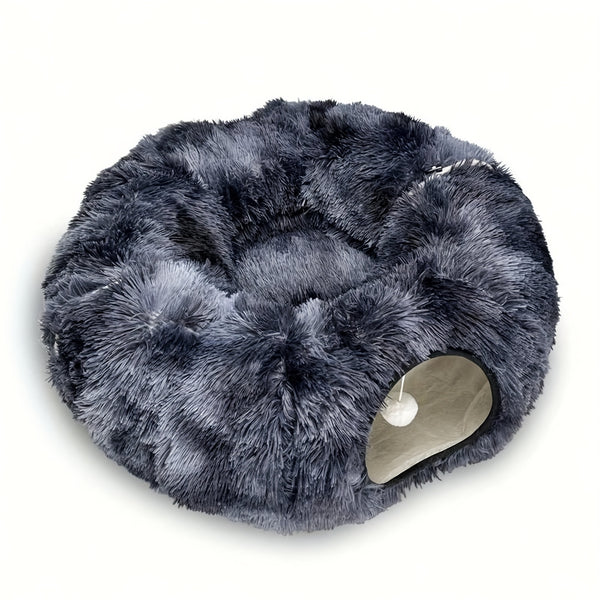 2-in-1 Dark Blue Cat Tunnel Bed - Spacious 85cm Donut-Shaped Pet Play Tunnel & Lounger for Cats & Kittens