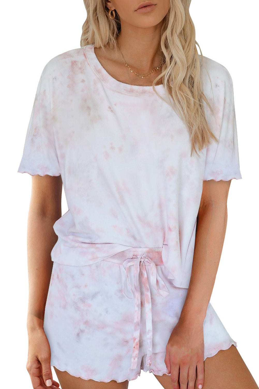 Women's Pink Tie-Dye Pajama Set - Short Sleeve Top and Shorts for Ultimate Comfort and Style - Dye My World